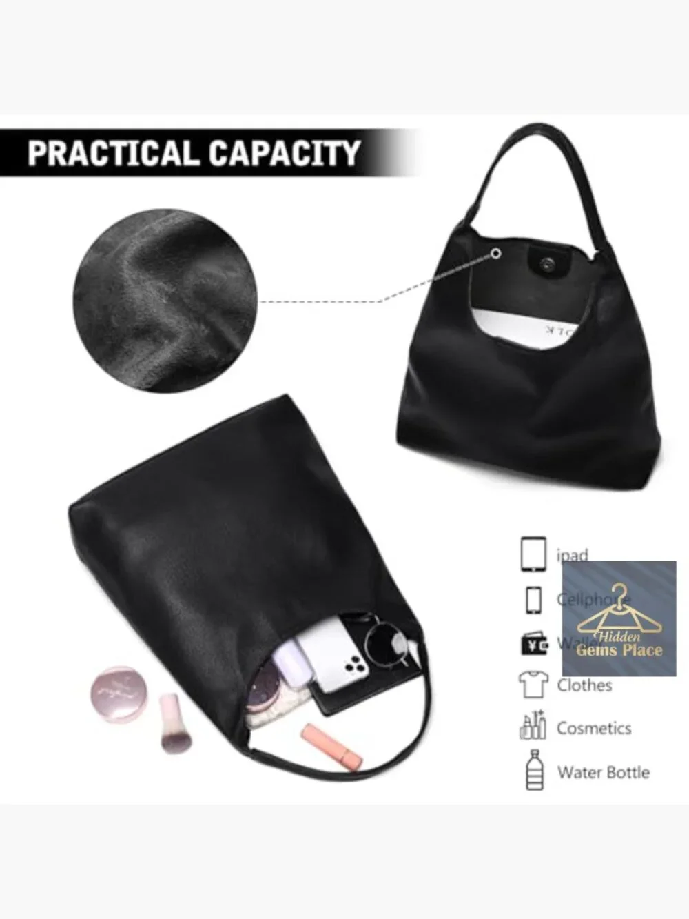 Large Soft Vegan Leather Slouchy Hobo Tote Shoulder Bag